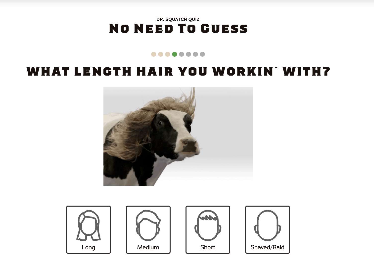Dr Squatch uses customer surveys to recommend products to visitors.