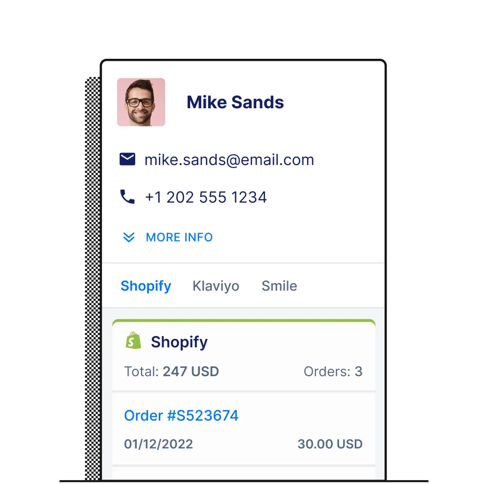 A customer sidebar helps you keep track of customer information to personalize your responses.