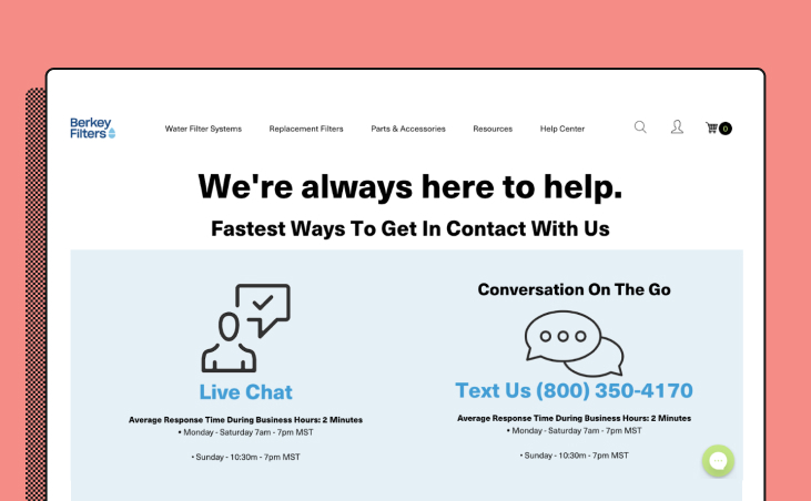 Berkey Filters advertises support channels on its website.