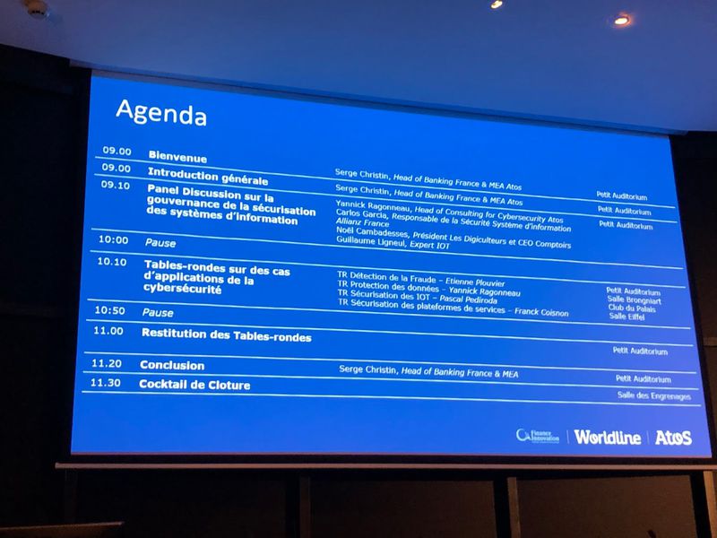 Table ronde Atos fintech et cybersécurité, l'agenda