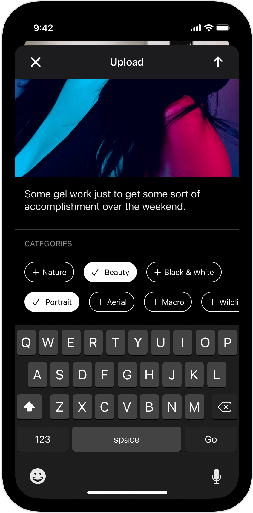 Upload screen showing how to add categories to a post.