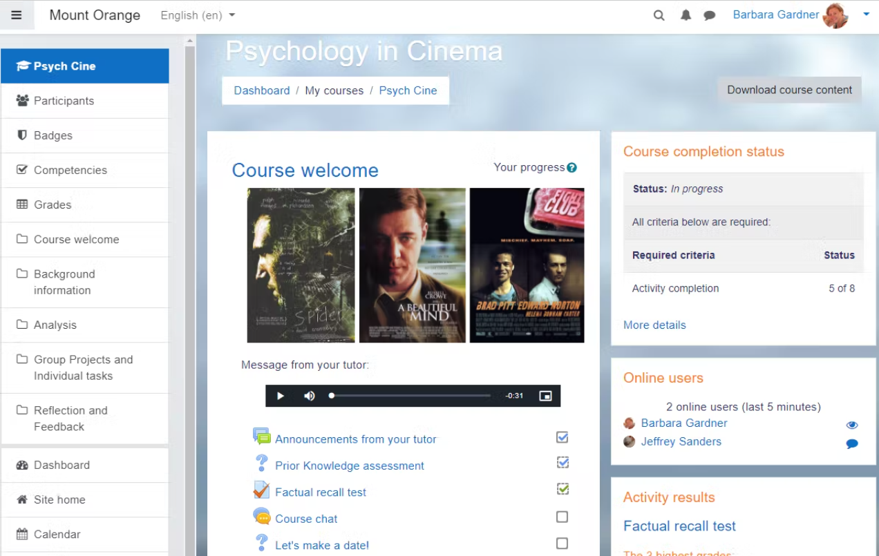 moodle orange learning screenshot