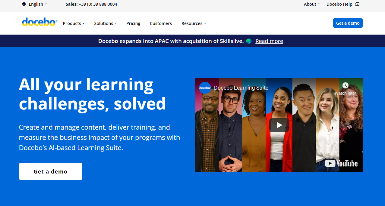 docebo homepage screenshot