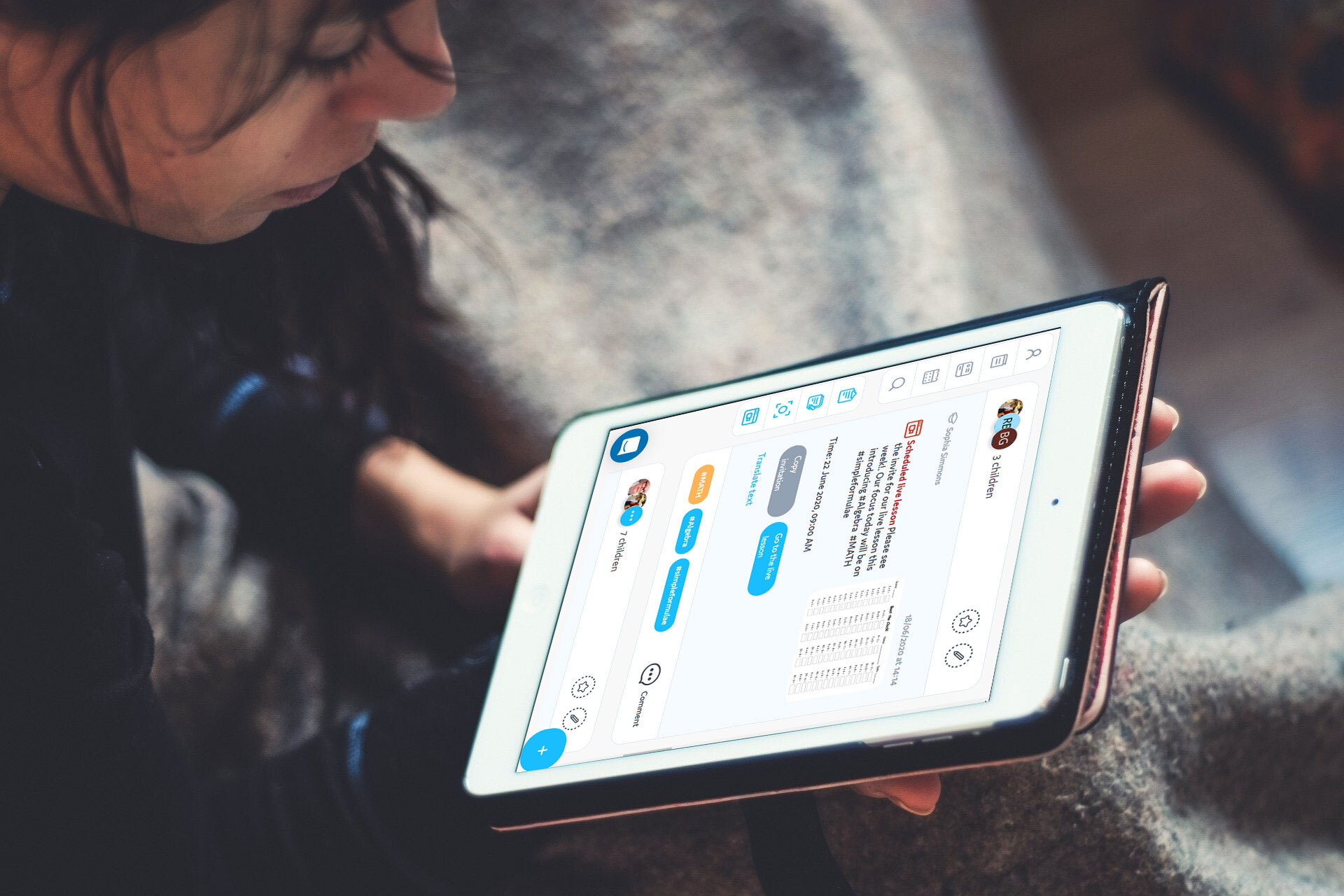 Child using ipad for online learning with Kinteract