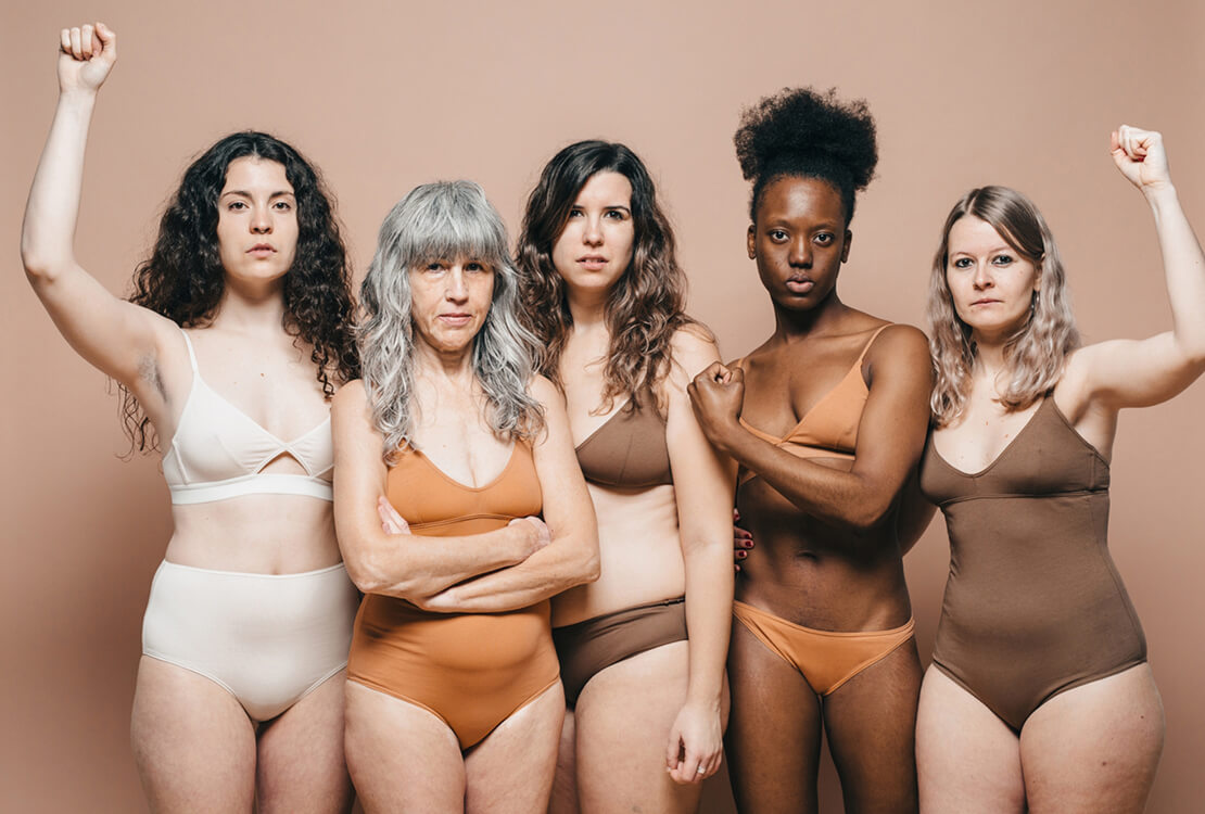 Five Confident Healthy Women In Underwear