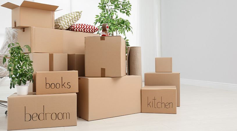 stacked moving boxes