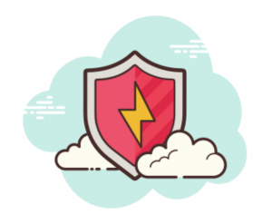 Icon eines Schilds mit Blitz und Wolken