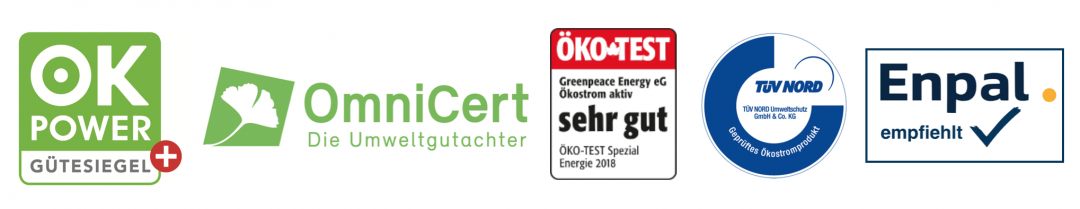 Auszeichnungen und Grünstrom Siegel vom Grünstrom Anbieter Greenpeace Energy