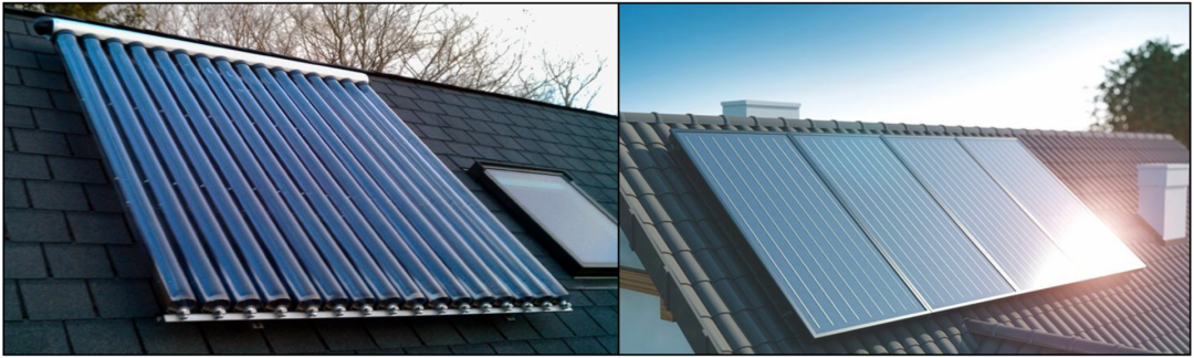 Zwei verschiedene Arten der Solarthermie Kollektoren - Röhrenkollektoren und Flachkollektoren