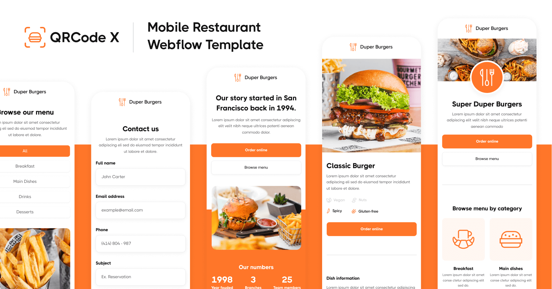 Mobile Restaurant QR Code Webflow Template - QR Code X | BRIX Templates