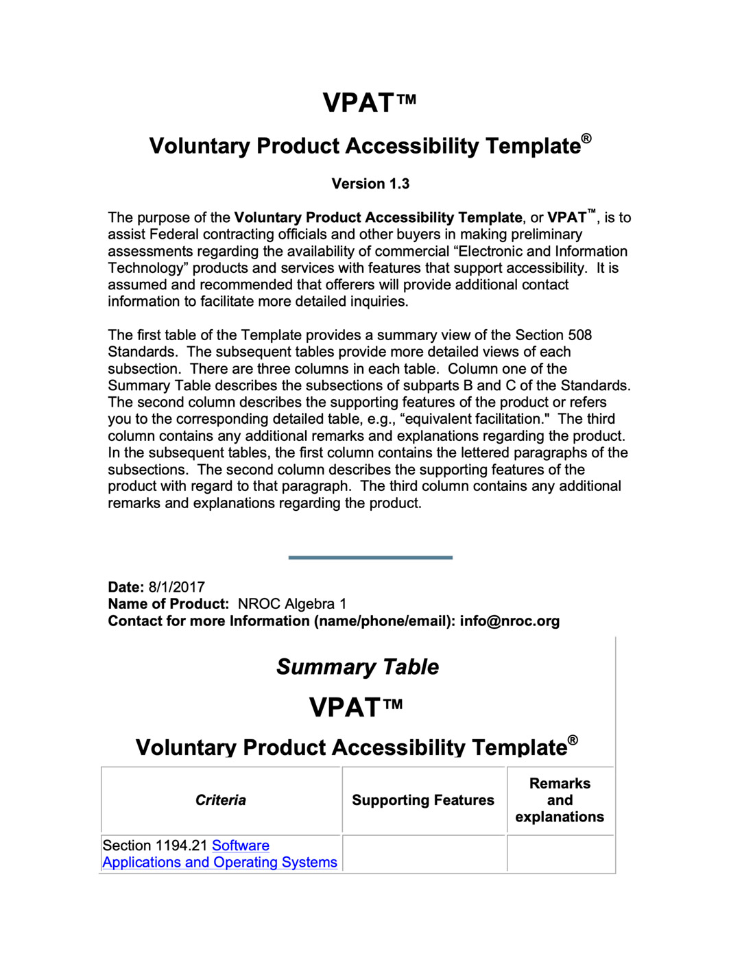 VPAT Algebra 1
