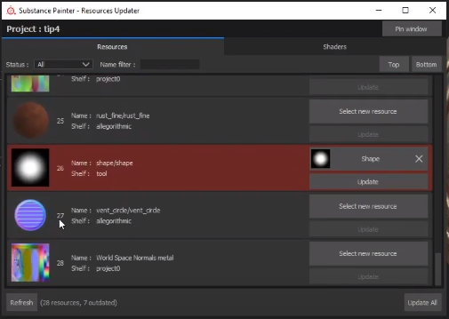 find asset want to replace in Resource Updater UI