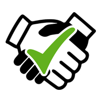 Ein Handschütteln mit grünem Haken als Symbol für Tipps