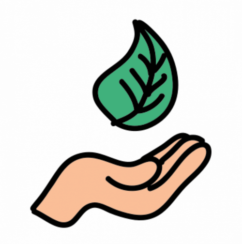 Strom selbst erzeugen - Umwelt Symbol - offene Hand mit Blatt