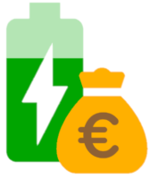 Eine grüne Solarbatterie mit Geld Symbol