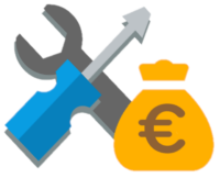 Ein Schraubenzieher und Schraubenschlüssel mit Geld Symbol