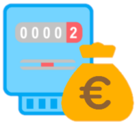 Ein blauer Smart Meter mit Geld Symbol