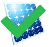 Ein blaues Photovoltaikmodul mit grünem Haken