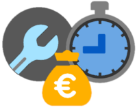 Eine Uhr neben einem Werkzeugsymbol