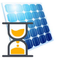 Eine Sanduhr neben einem Solarpanel