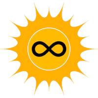 Eine gelbe Sonne mit Symbol der Unendlichkeit