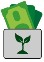 Eine Geldbörse mit grüner Pflanze