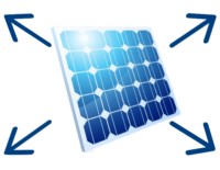 Ein Solamodul mit vier Dimensionspfeilen, die die Größe einer Solaranlage darstellen