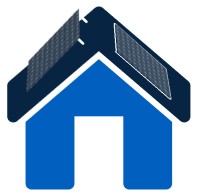 Ein blaues Haus mit aufdach und indach Solaranlage