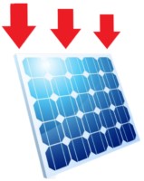 Solarmodul Icon mit roten Pfeilen darüber
