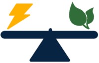 Eine Waage mit Klima und Energie Icons