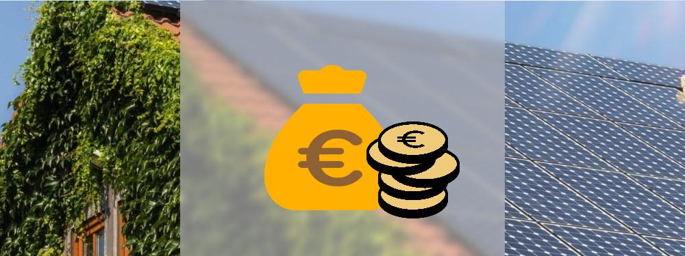 Eine PV-Anlage auf einem Dach mit Geld Symbol im Vordergrund
