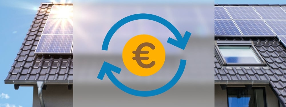 Eine PV-Anlage auf einem Hausdach mit Symbol, das die Betriebskosten symbolisiert