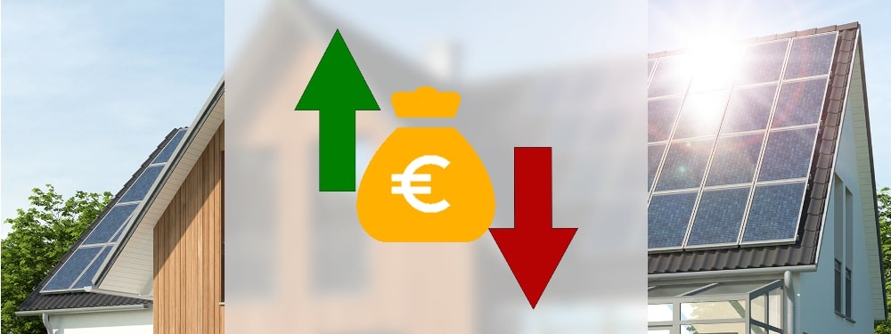 Eine Solaranage auf einem Dach mit Ertragssymbol im Vordergrund