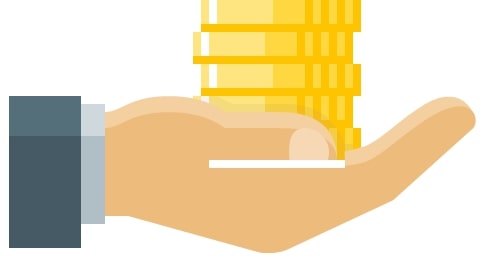 Eine ausgestreckte Hand mit Münzen, die eine Förderung symbolisieren