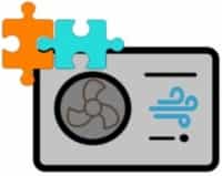Icon einer Luftwärmepumpe mit Puzzleteilen, die die Komponenten symbolisieren sollen