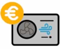 Icon einer Luftwärmepumpe mit Euro-Zeichen, das die Kosten symbolisiert