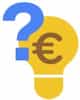 Eine Glühbirne mit Euro Zeichen und blauem Fragezeichen