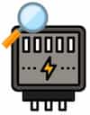 Icon eines Stromzählers mit Lupe