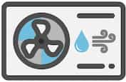 Ein blau-graues Icon einer Luft-Wasser-Wärmepumpe