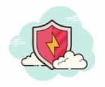 Icon eines Schilds mit Blitz und Wolken