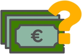 PV-Förderungs Icon, zwei Euroscheine mit Fragezeichen