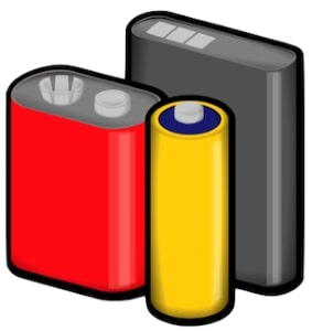 Drei verschiedene Solarbatterien in rot, gelb und grau