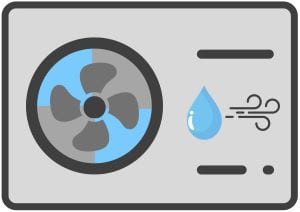 Ein blau-graues Icon einer Luft-Wasser-Wärmepumpe