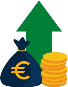 Ein grüner Pfeil mit Geld Symbol