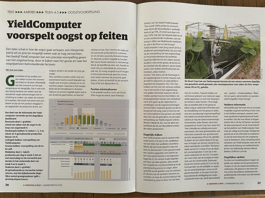Yield Computer YieldComputer featured in 'Groenten & Fruit' magazine | Company News