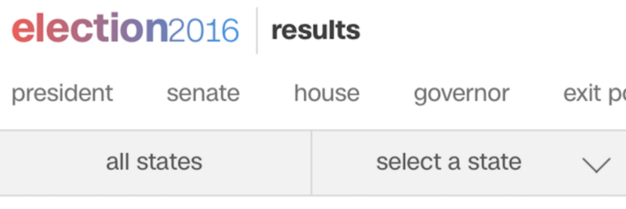 The persistent navigation on mobile. The first row lists all instances of the INSTITUTION object (sentate, hosue, governor, etcetera) and the second row is all about navigation by state (all states or select a state).