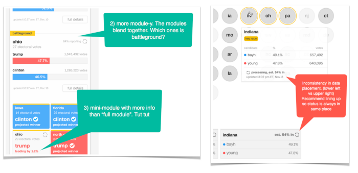 Visual QA “redlines” of the design represented by red and green speech bubbles with white text inside. Red and green colors on the callouts are meaningless. They shouldn’t be, but here, they are.