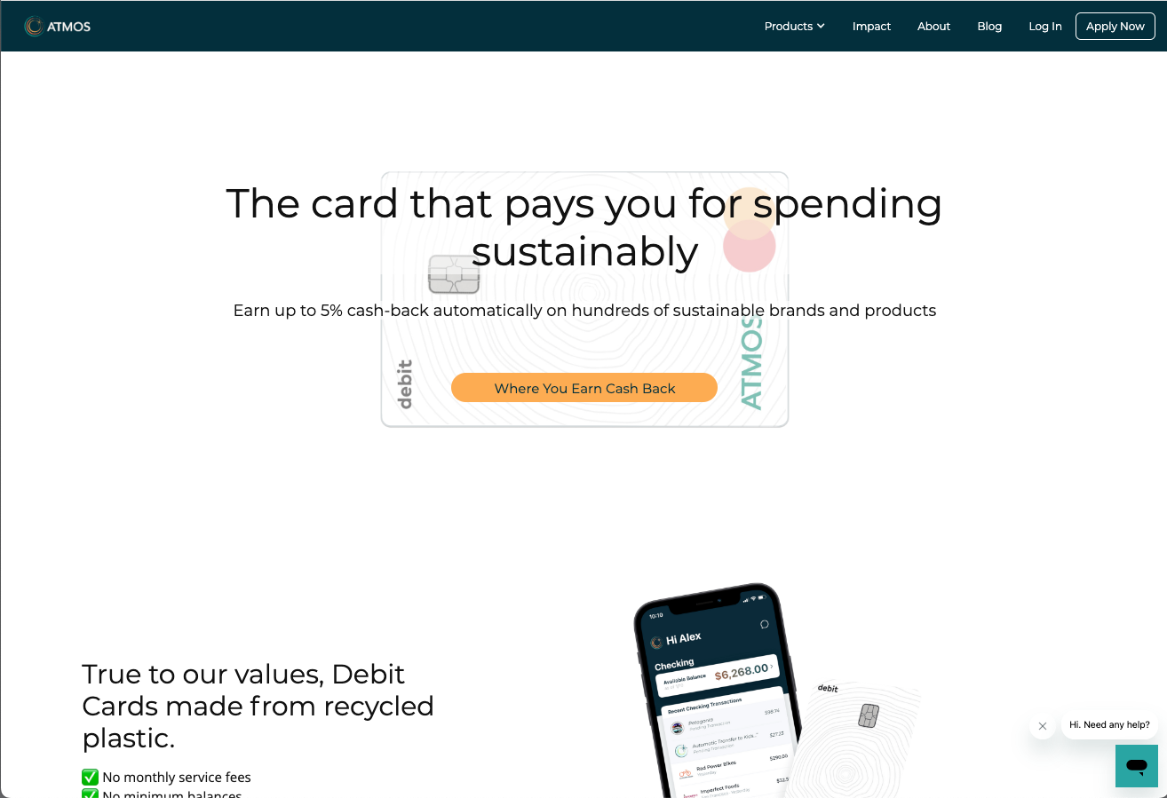 ATMOS Cash Back Checking Account Climate Checking for Ethical Banking