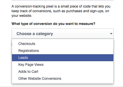 Facebook Ad Website Conversions Choose Category
