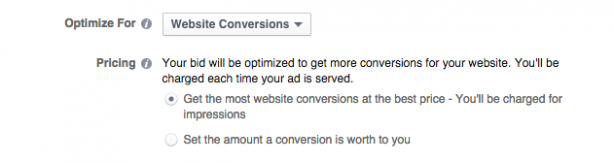 Facebook Ad Optimize for Website Conversions